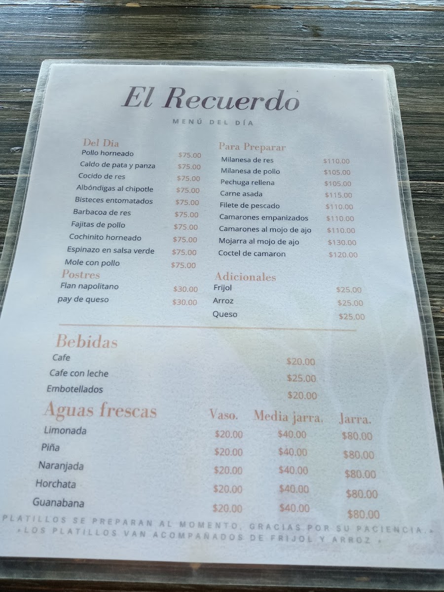 El Recuerdo Menu - Image 1